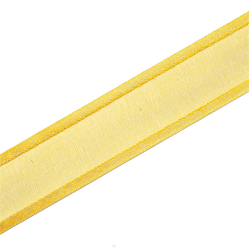 Стрічка з органзи з атласними краями 25 мм жовта 1 метр