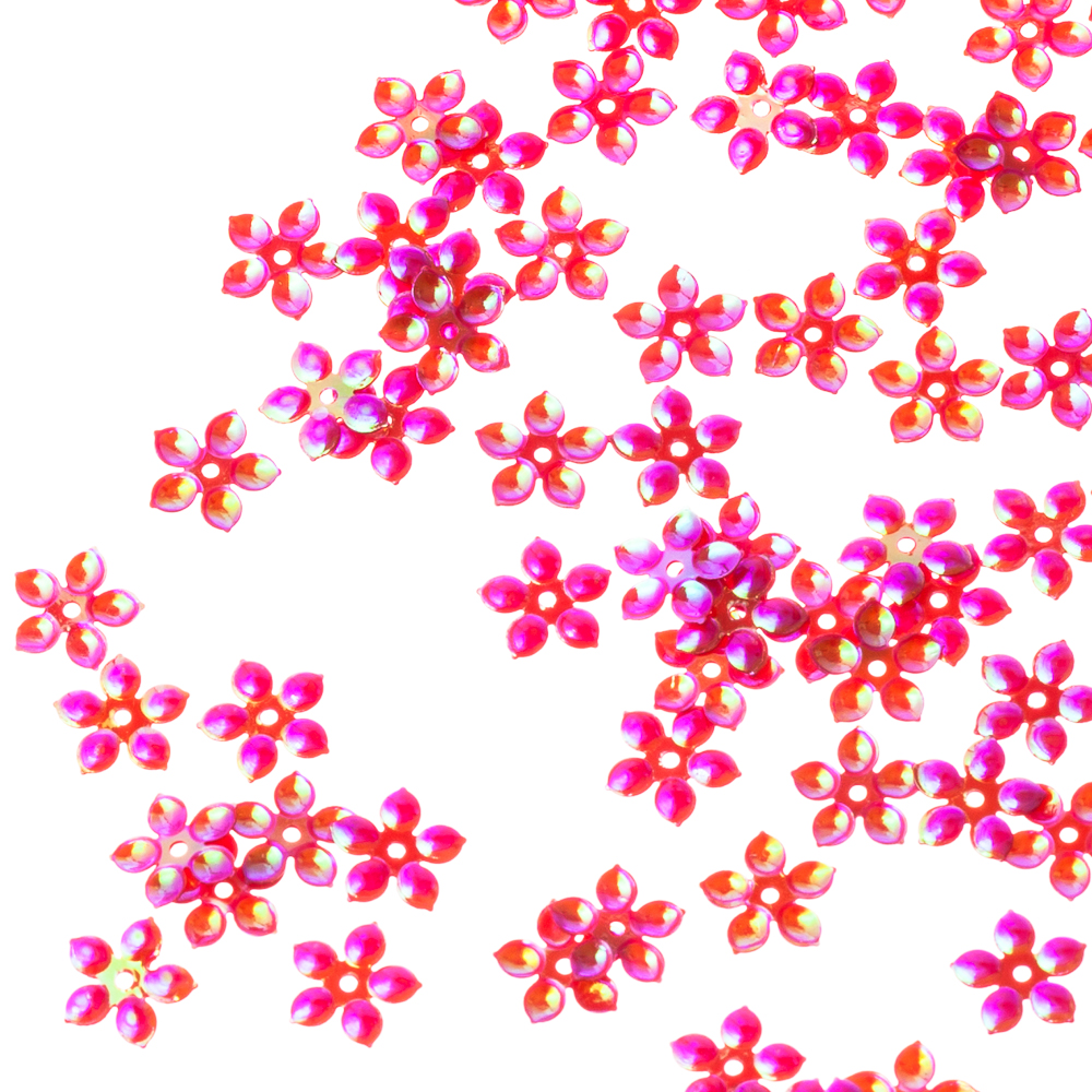 Паєтки 10 мм квіти малинові райдужні 5 гр