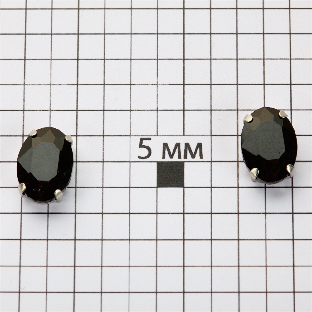Стрази пришивні у металевій оправі 14х10 мм чорні (уп. 2 шт.)