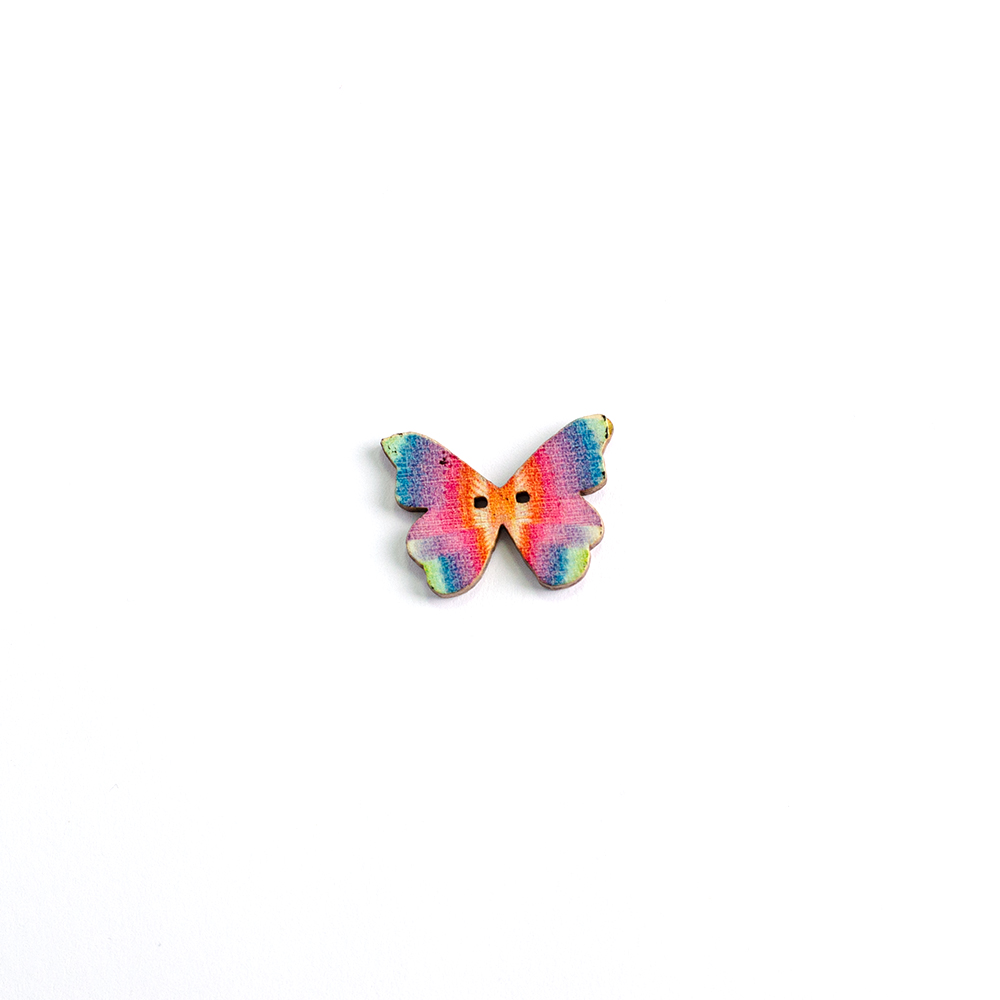 Пуговица деревянная Бабочка разноцветная