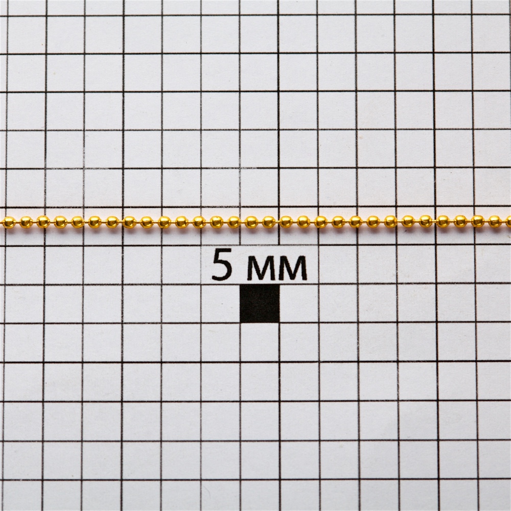 Цепь с цельными звеньями, золотистая. Калибр 1,5 мм, ширина звена 1,5 мм, длина звена 1,5 мм