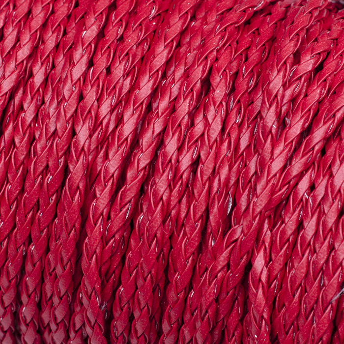 Шнур плетенный из кожзама косичка 3 мм красный 1 метр