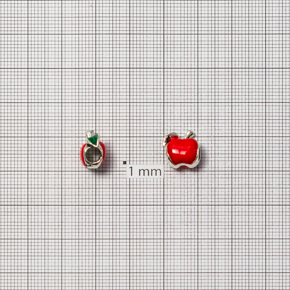 Намистина шарм 10 мм Яблуко червоне з емаллю