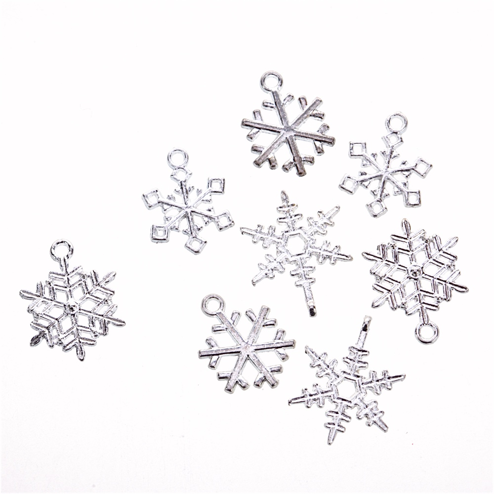 Сніжинка, металева лита підвіска, під срібло, 17 мм