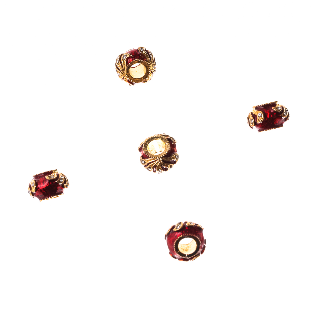 Бусина шарм с эмалью 13 мм красная с золотым узором