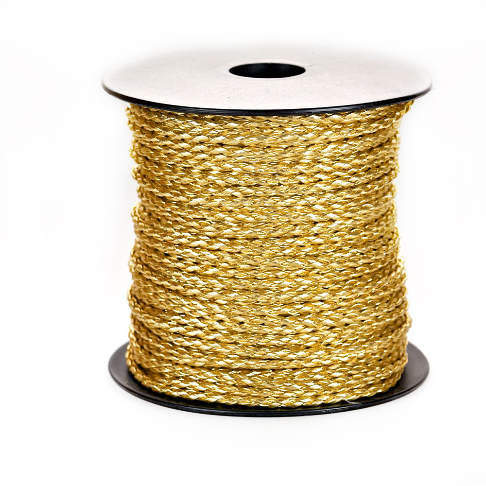 Шнур плетенный из кожзама косичка 3 мм золотой 1 метр