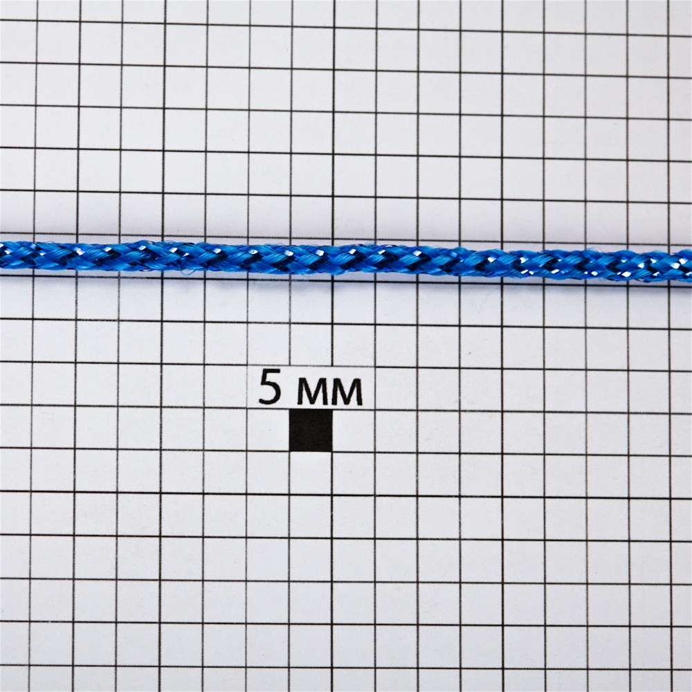 Шнур поліестеровий з люрексовою ниткою 3 мм синій 1 метр