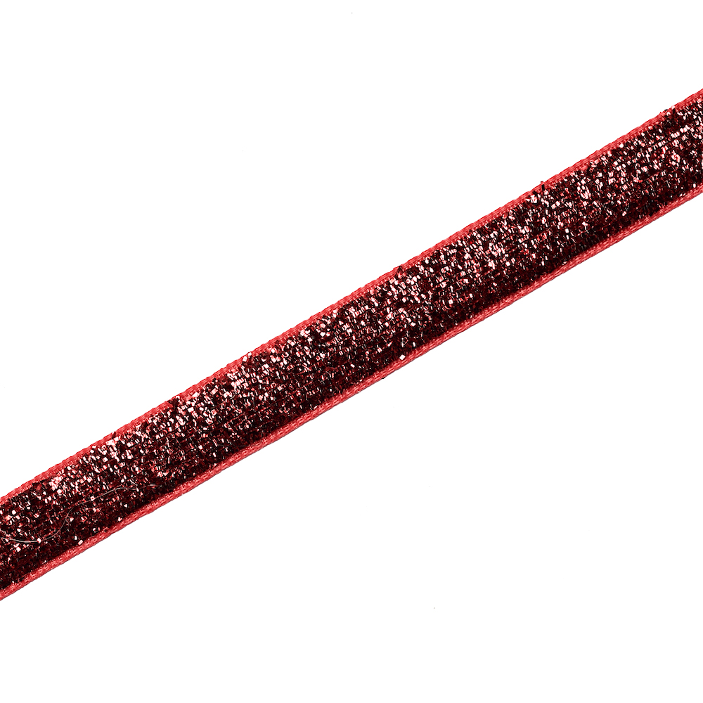 Лента бархатная 10 мм красная с люрексом 1 метр