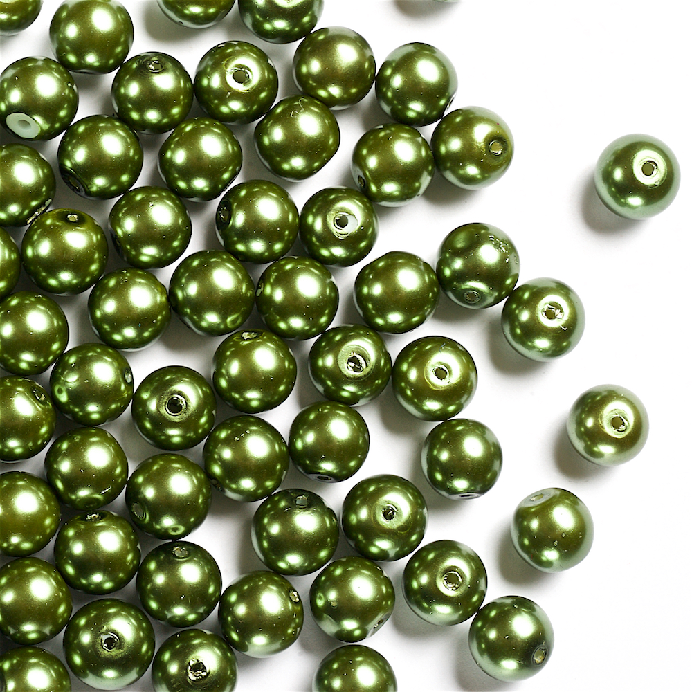 Перли скляні 10 мм темно-зелені