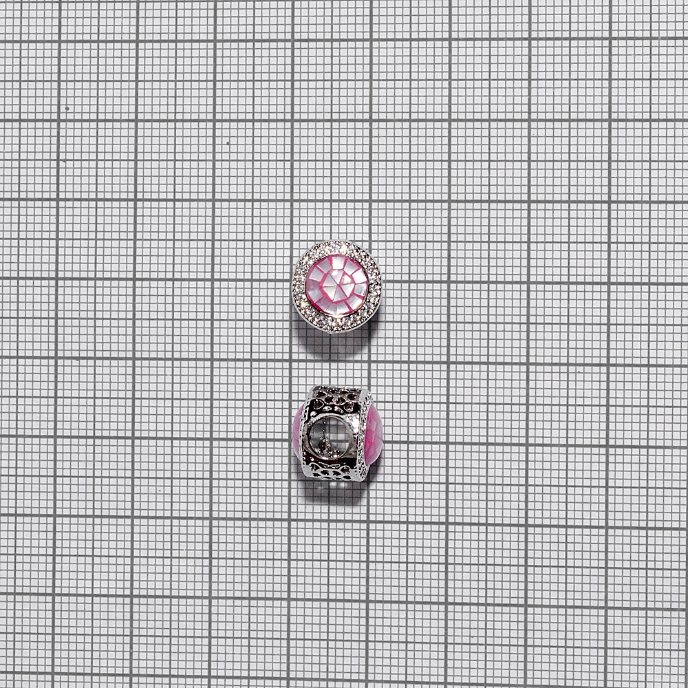Бусина шарм LUX 12 мм с розовой мозаикой и стразами