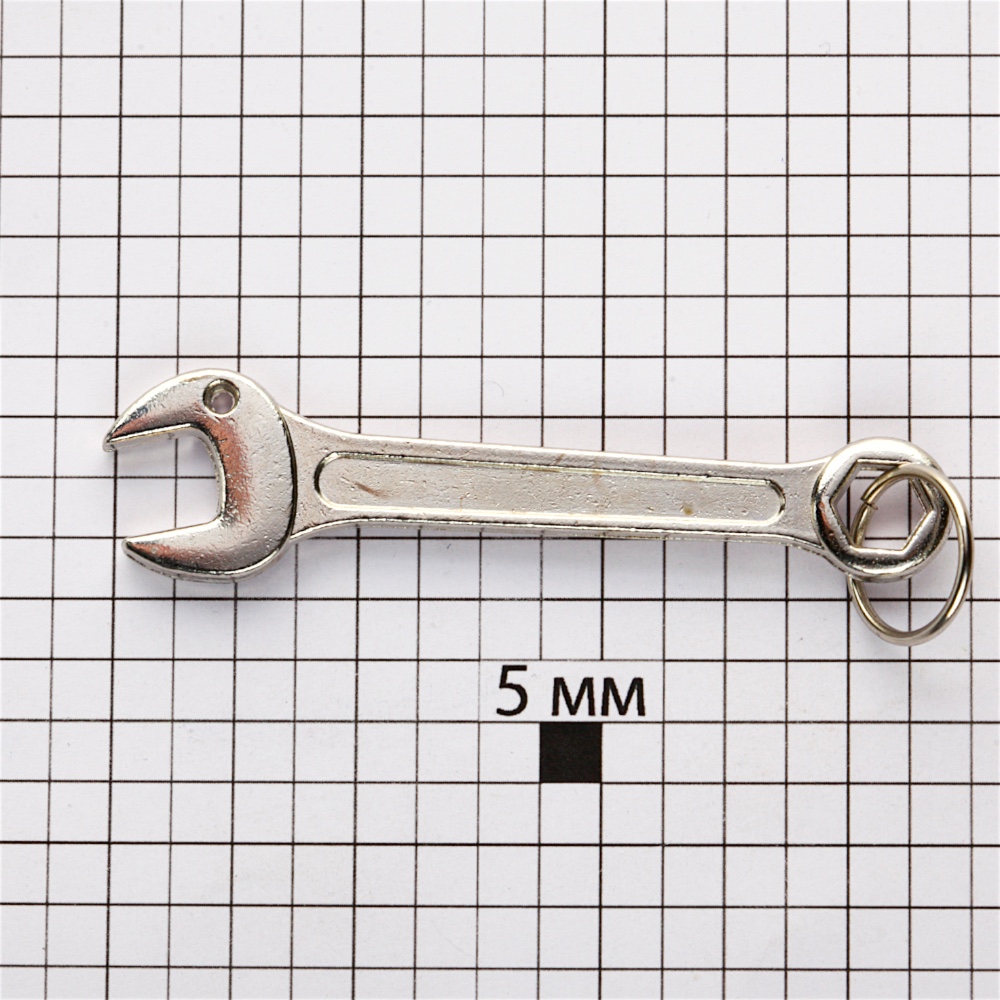 Гаечный ключ, кулон металлический, мельхиор, 7 см