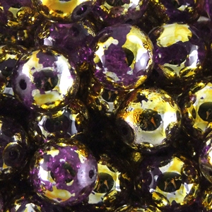Намистина скляна із кракелюрами 12 мм фіолетова із золотою фольгою
