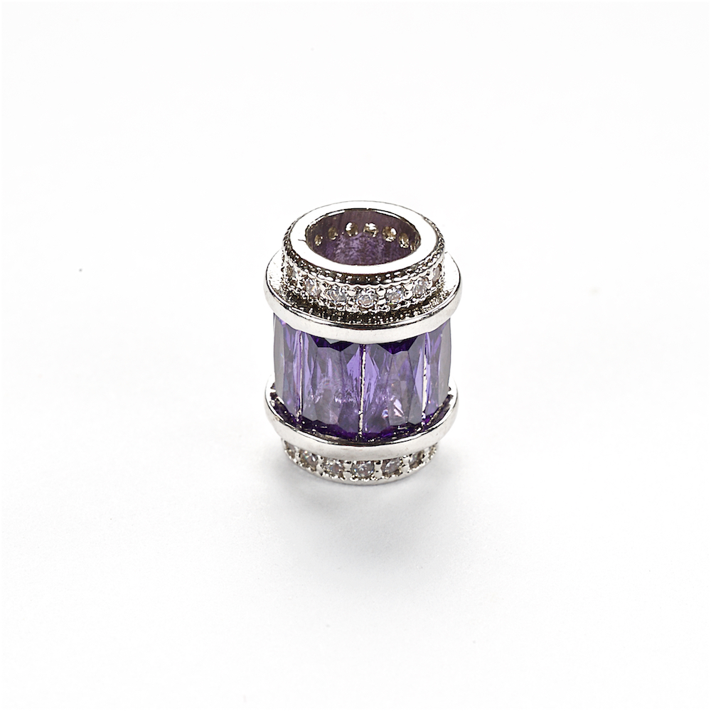 Бусина шарм LUX 10 мм с фиолетовыми кристаллами цилиндрическая