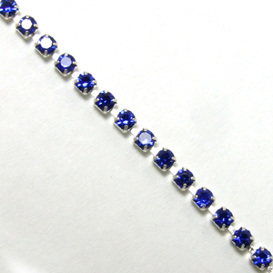 Стразовая цепочка SS6 (1,9 - 2,0 мм) синяя серебристый металл