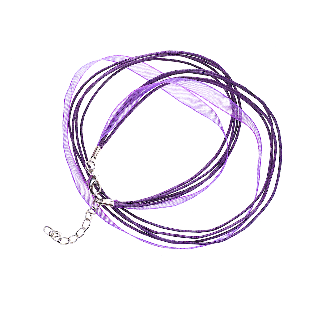 Основа для кулона Четыре хлопковых шнура и фиолетовая лента из органзы