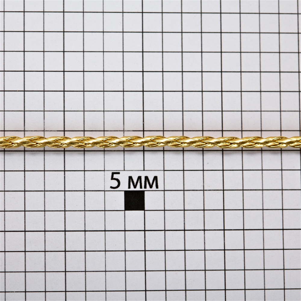 Шнур плетенный из кожзама косичка 3 мм золотой 1 метр