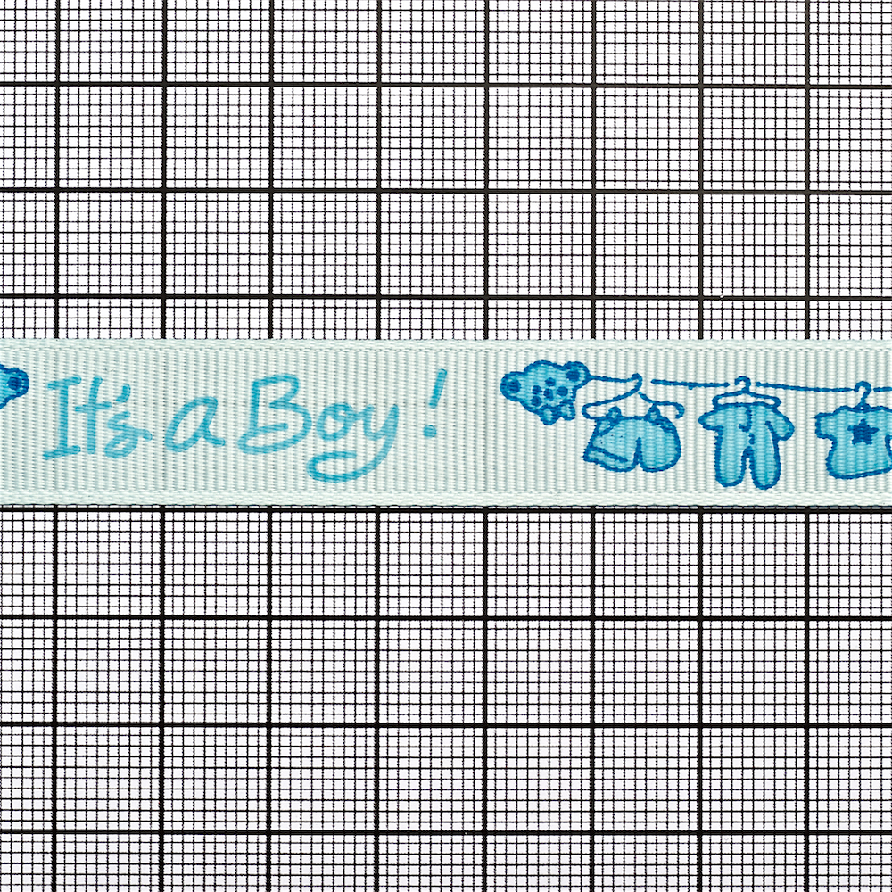 Стрічка репсова 15 мм бірюзова з написом It's a boy 1 метр