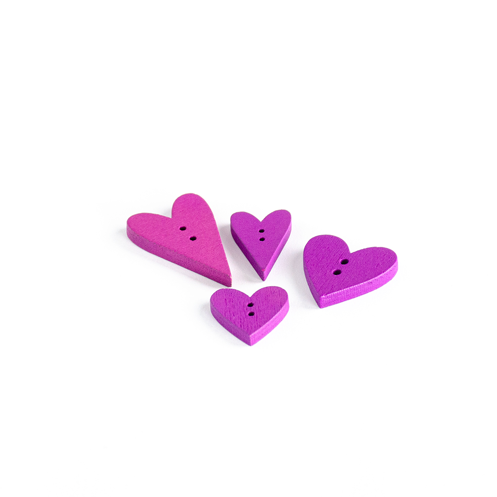 Пуговица деревянная фиолетовая сердце маленькое 24х15 мм