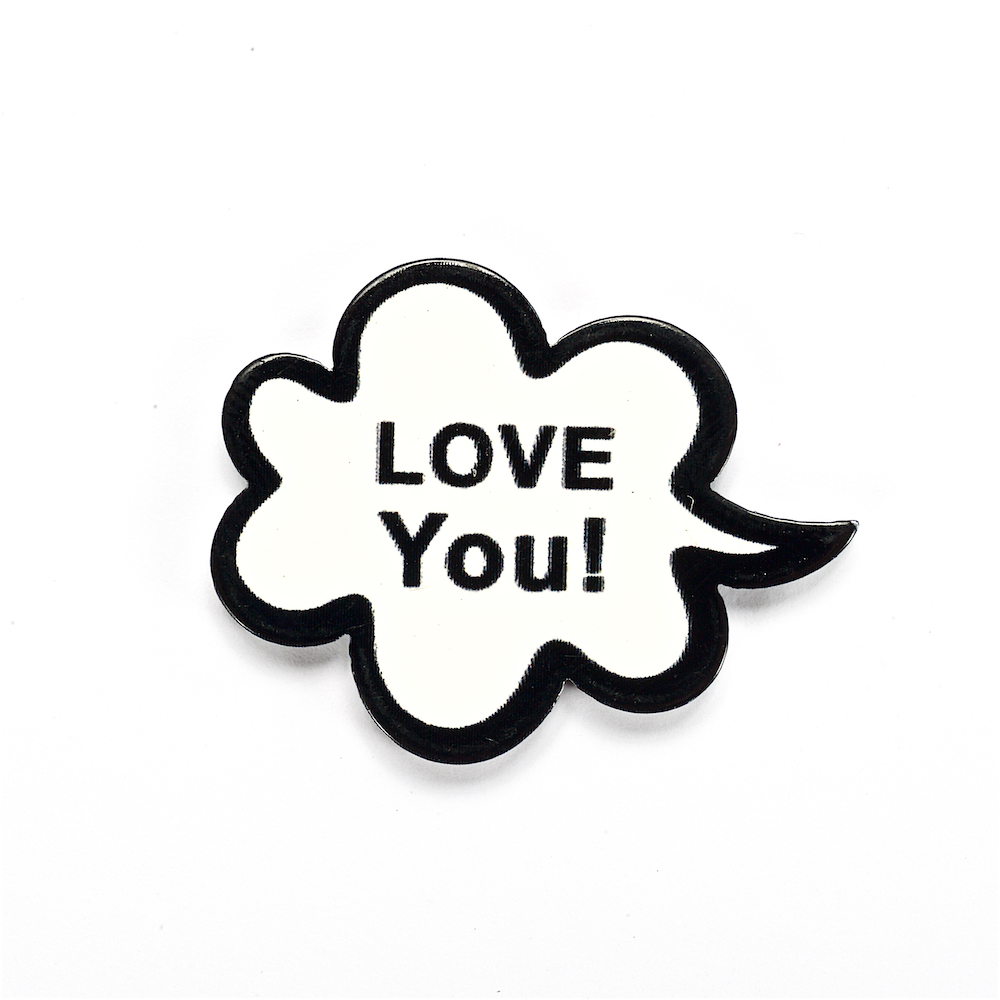 "Love you". Пластиковый клеевой элемент, черно-белый, 27х22 мм