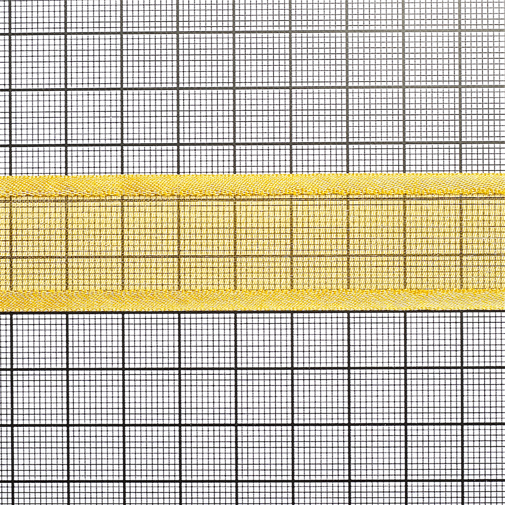 Стрічка з органзи з атласними краями 25 мм жовта 1 метр