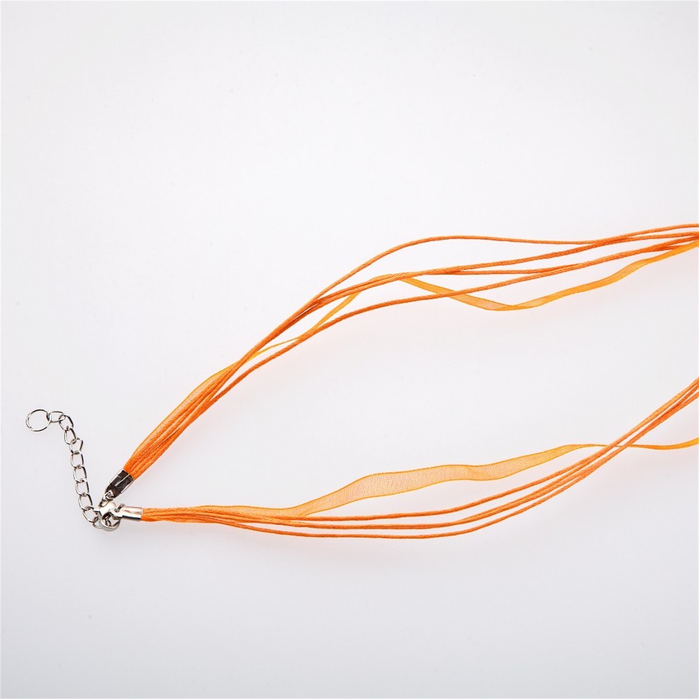 Основа для кулона Четыре хлопковых шнура и лента из органзы, оранжевая