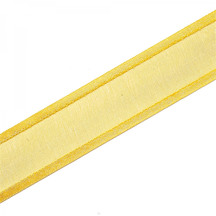 Стрічка з органзи з атласними краями 25 мм жовта