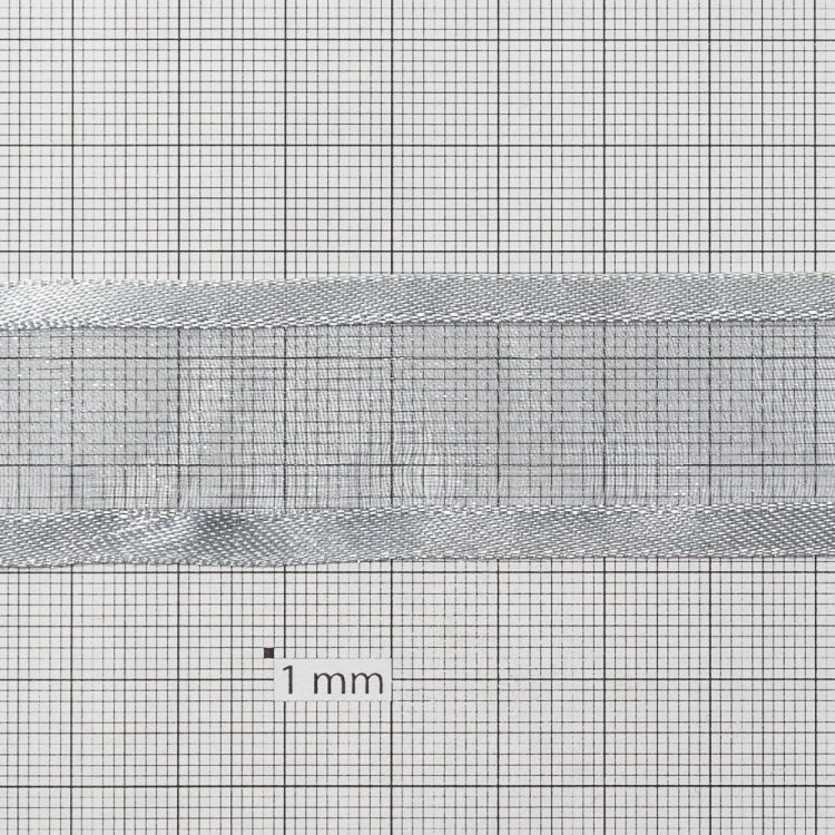 Лента из органзы с атласными краями 25 мм серая серебристая