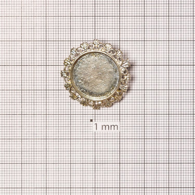 Основа для броши круглая клеевая ажурная, серебро, 28 мм