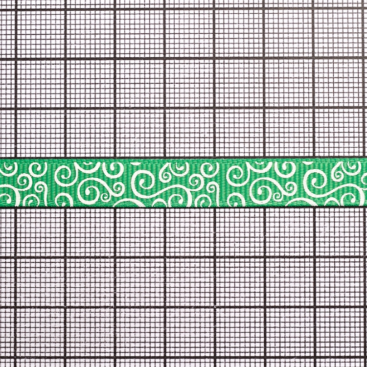 Стрічка репсова 10 мм зелена з орнаментом