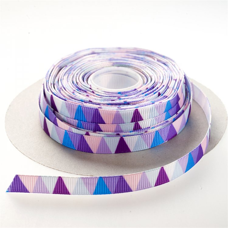 Лента репсовая 10 мм фиолетовая с треугольным узором