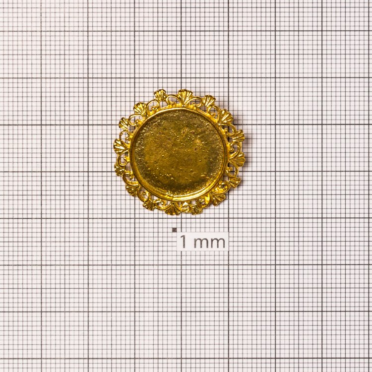 Основа для брошки кругла клейова ажурна, золото, 28 мм