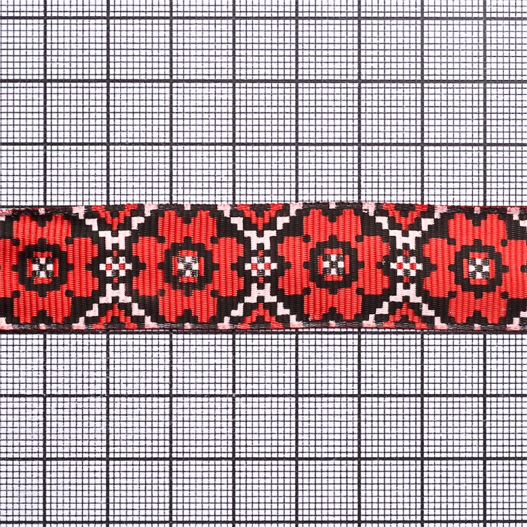 Лента репсовая 20 мм красная с орнаментом