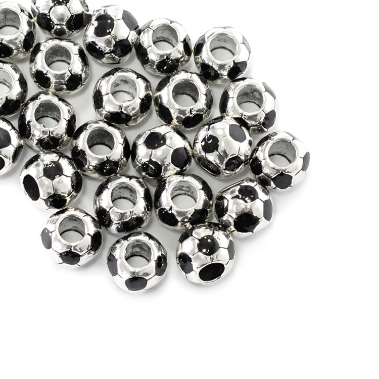 Металлическая бусина Футбольный мяч 10х8 мм серебристая