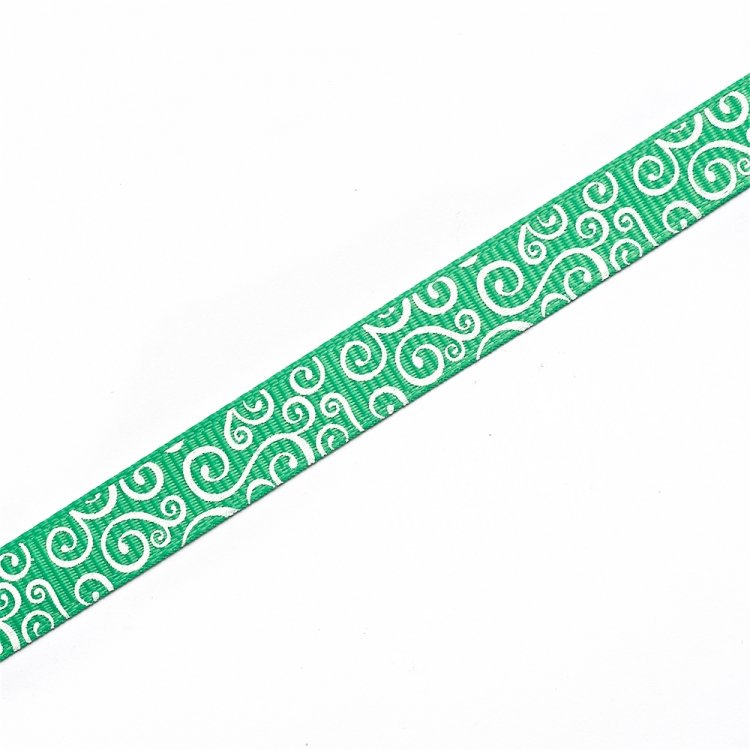 Лента репсовая 10 мм зеленая с орнаментом