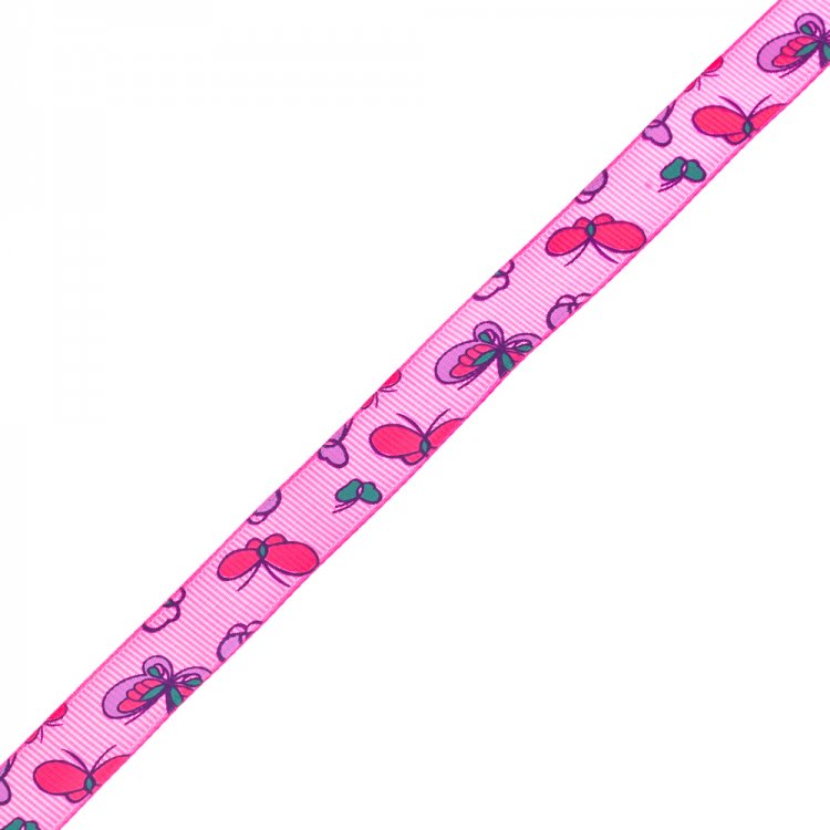 Стрічка репсова 15 мм з метеликами рожева