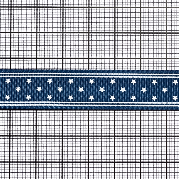Лента репсовая 10 мм синяя с звездами