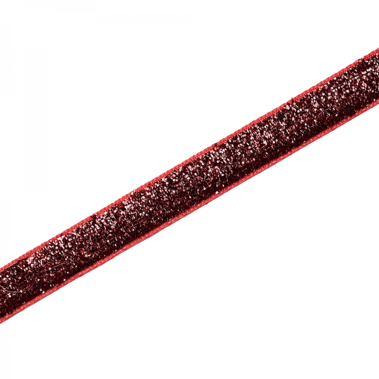 Стрічка оксамитова 10 мм червона з люрексом
