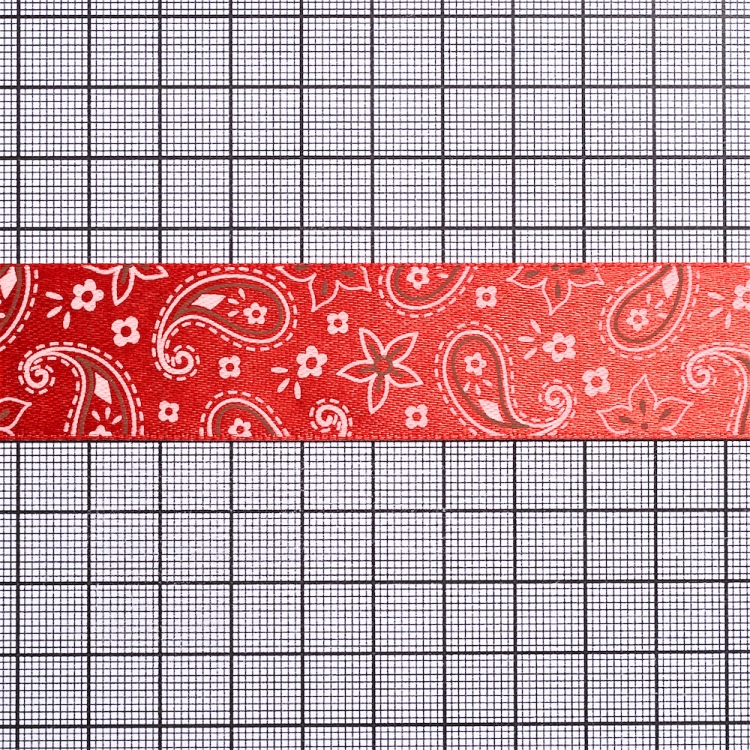 Стрічка атласна 25 мм з орнаментом червона