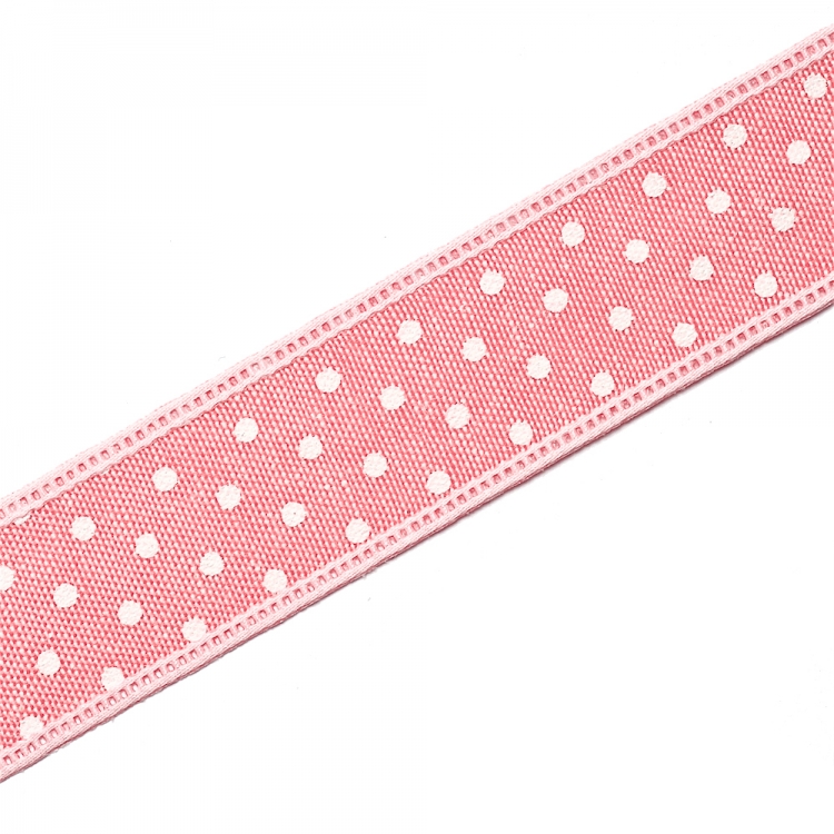 Лента джутовая 25 мм розовая в горошек