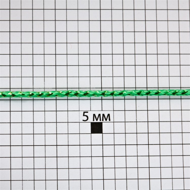 Шнур зелёный полиэстер с люрексом 3 мм