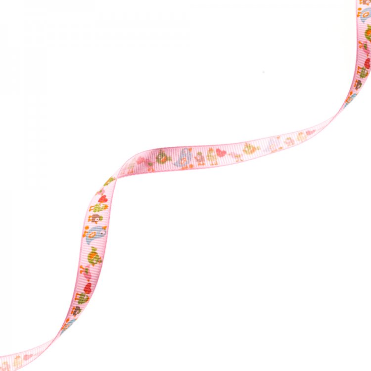 Лента репсовая 10 мм розовая с птичками