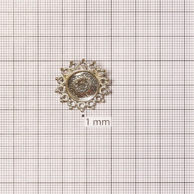 Основа для броши круглая клеевая ажурная, серебро, 22 мм