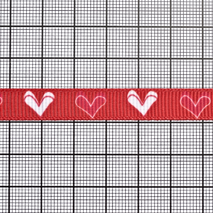 Лента репсовая 10 мм красная с сердечками