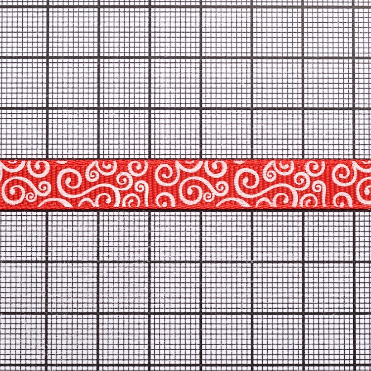 Лента репсовая 10 мм красная с орнаментом