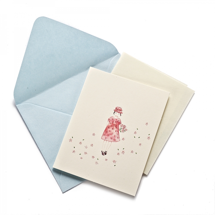 Открытка с конвертом Девочка с цветами