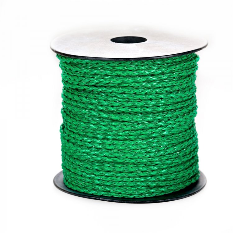 Шнур-косичка зелёный кожзаменитель 3 мм