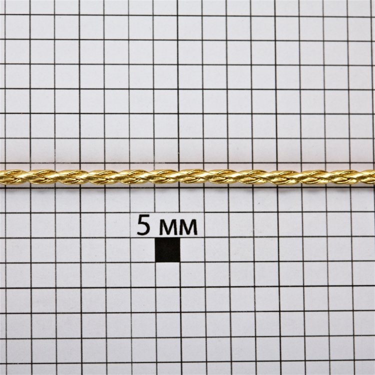 Шнур-косичка, кожзаменитель, золотистый, 3 мм