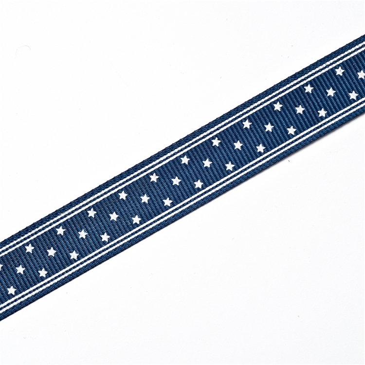 Стрічка репсова 10 мм синя з зірками