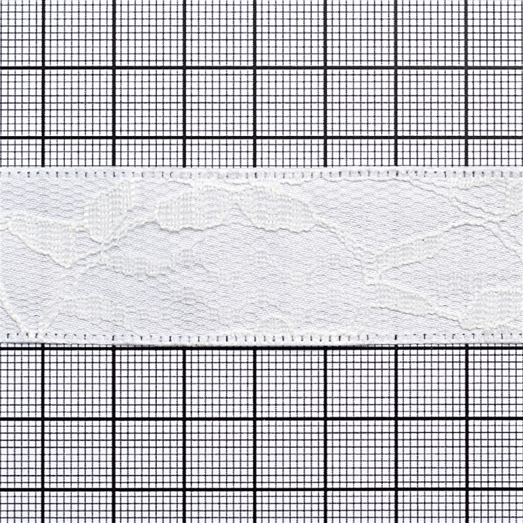 Стрічка атласна 25 мм з мереживом біла
