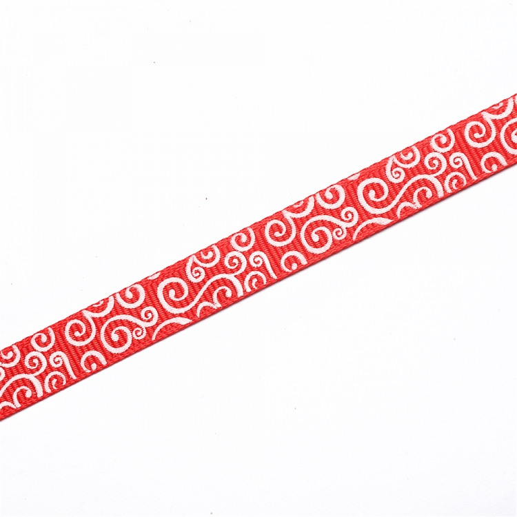 Стрічка репсова 10 мм червона з орнаментом